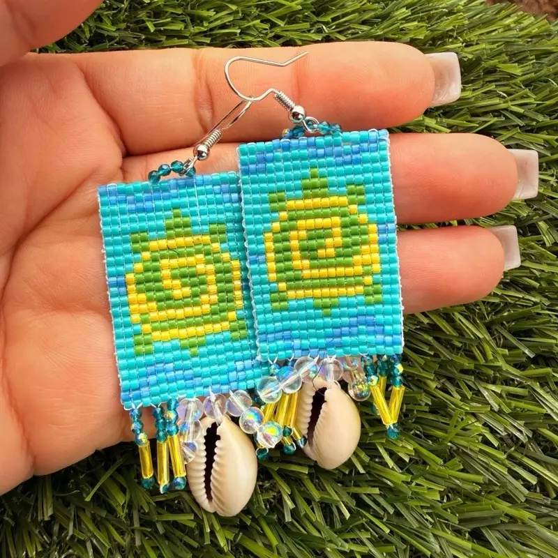 Native Made turtle island beaded earrings