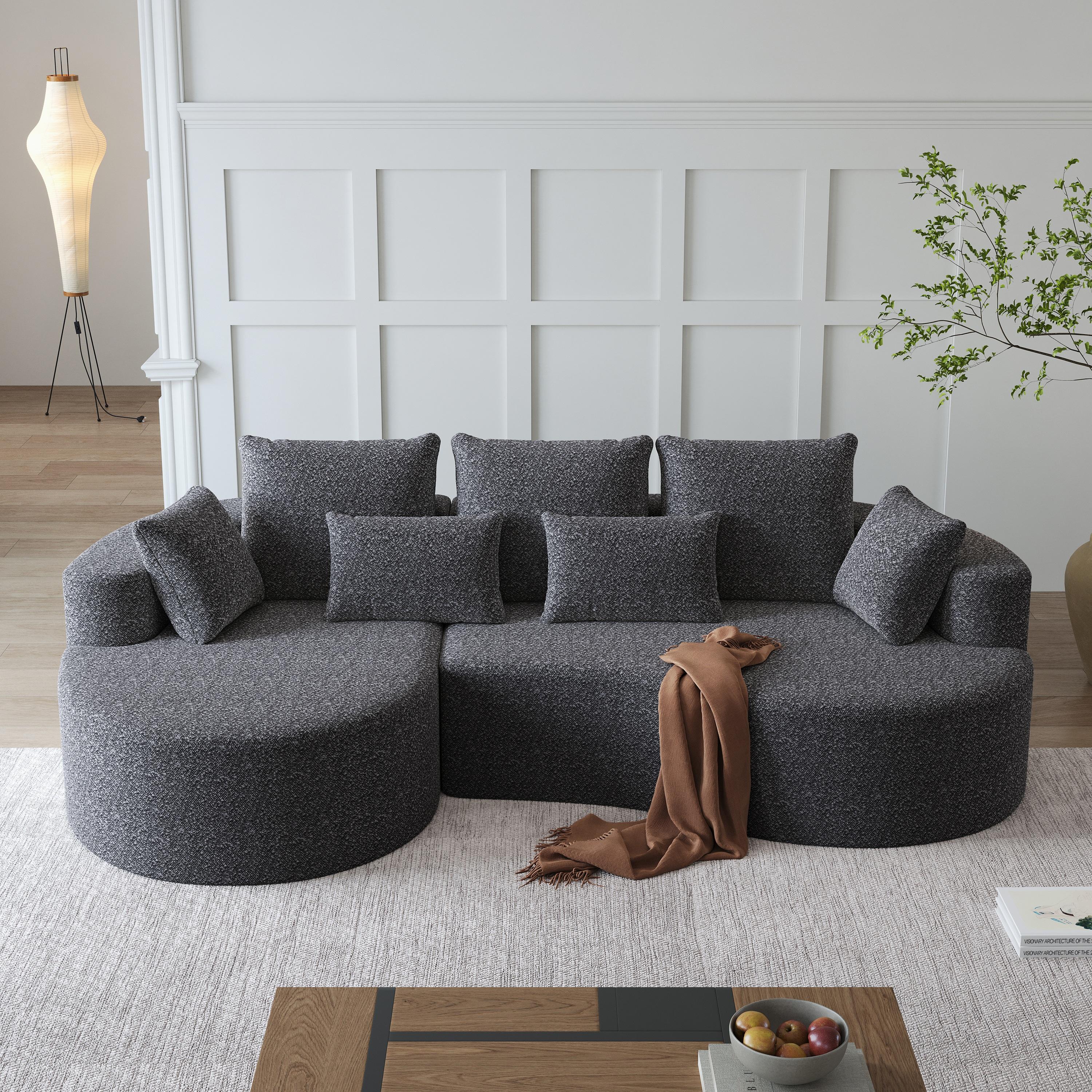【Sub 2 packages】OWYLLDS 105" Oversized Modular Sectional Sofa, L Shaped Curved Cloud Couch 4-Seater with 7 Pillows, Extra Deep Seat Chenille Free Combination Living Room Furniture for Family Home Office Apartment