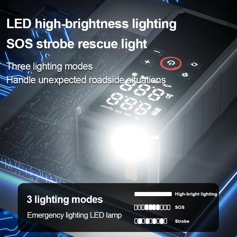 Portable Car Jump Starter High Pressure Cordless Air Compressor Wireless USB C Rechargeable 6000mAh Power Bank LED Light 3 Lighting Modes Compact Quick Inflation Tool for Cars Motorcycles Bikes Home Emergency