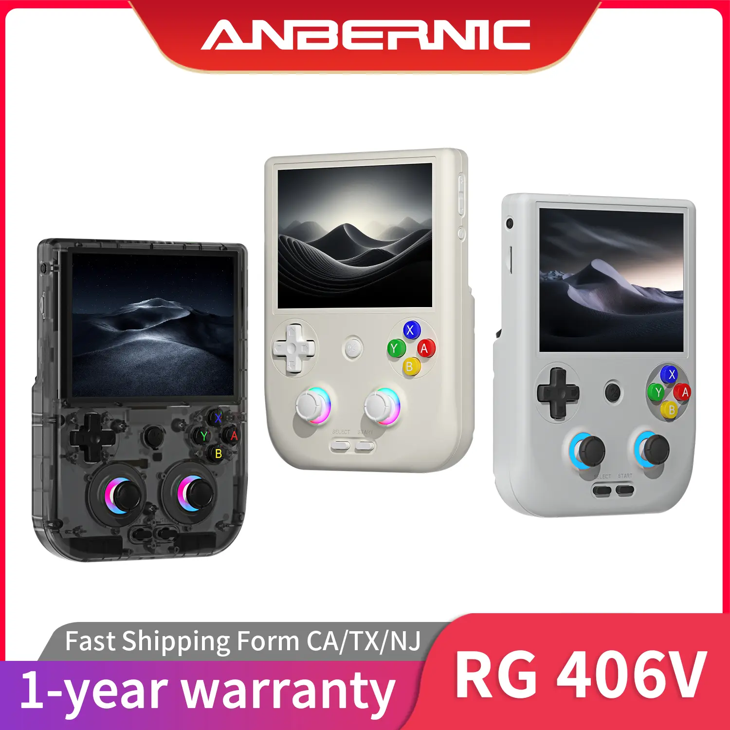Anbernic RG406V Portable Digital Handheld Gaming Console, 4-in IPS Multi-Touch Screen, Android 13, 5500mAh Battery, Built-in Hall Joystick, RGB Lighting, 1080p DP Output, WIFI & Bluetooth Support, Video Game