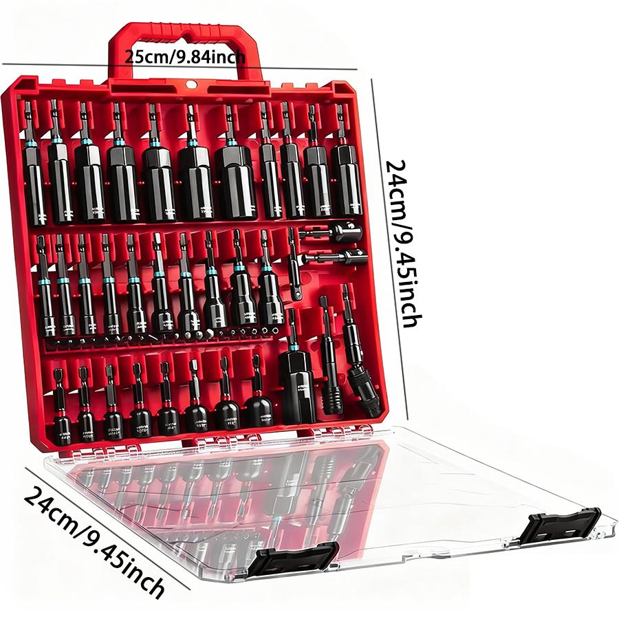 55Pcs Magnetic Impact Nut Driver Set,SAE & Metric Red Storage Case ,Socket Adapters & Quick Release Extension,MechanicEssentials