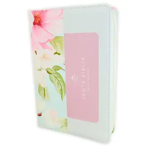 Biblia con Cierre Letra Gigante Manual 14 puntos Reina Valera 1960 imitacion piel rosas en esplendor con indice y canto floral
