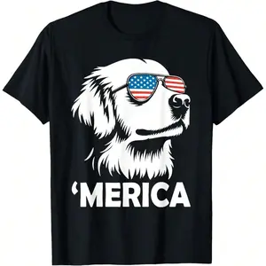 Holiday Golden Retriever 4th Of July Merica T-Shirt Tshirts For Men Gym Tshirts For Men Unisex Soft Fabric, Breathable, Comfortable Short Sleeve T-Shirts Perfect For Summer