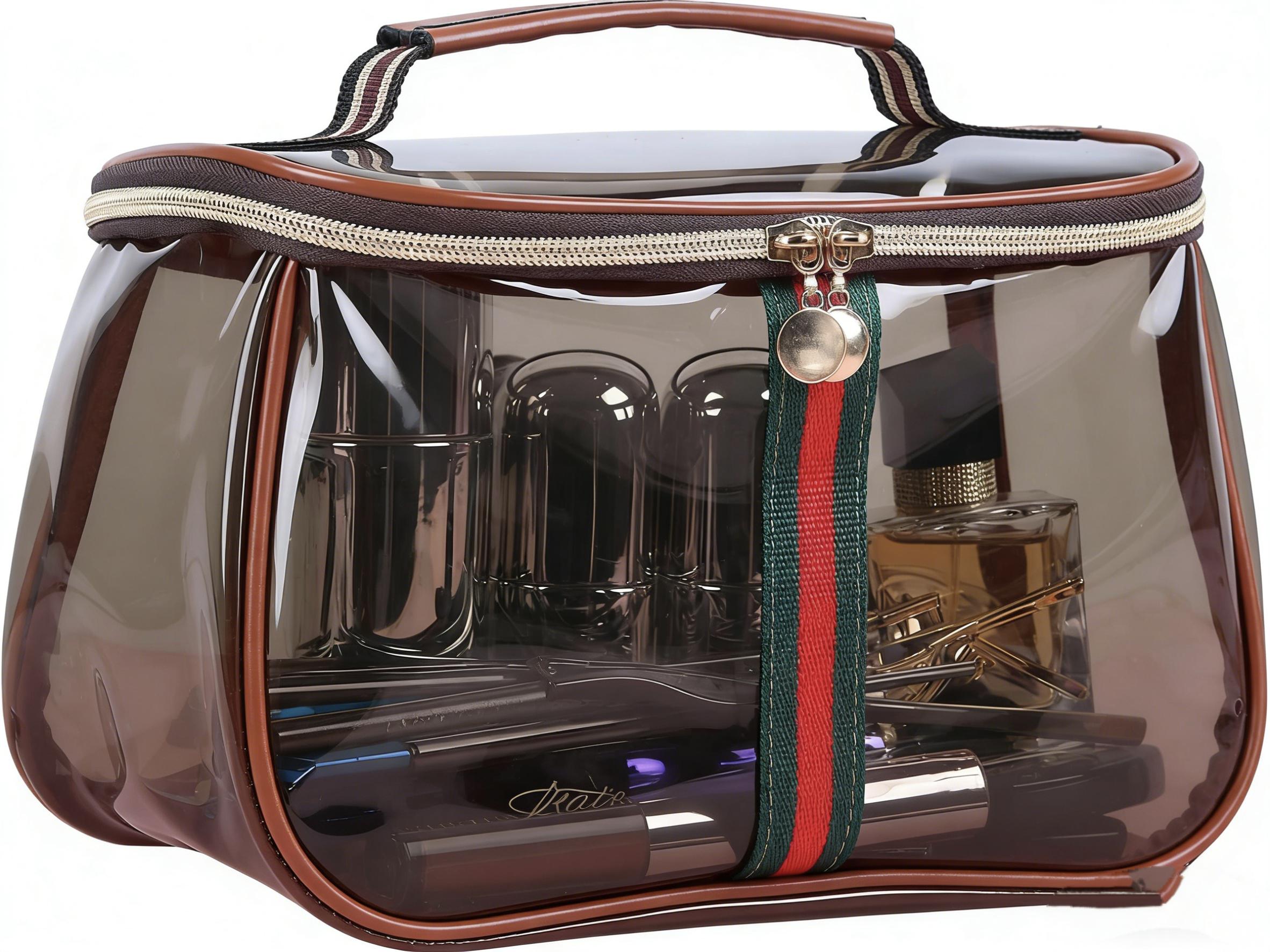 Vintage Waterproof Transparent Makeup Bag Large Capacity Retro Vanity Toiletry Bag with Wide Handheld