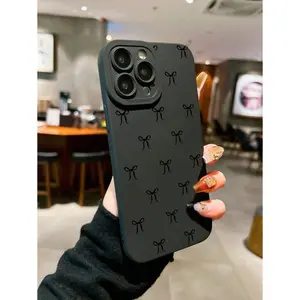 Bow-Knot 1pc Black Bow Design Anti-Fall Phone Case, Suitable For IPhone 16 Pro Max, 14/13, 12, 11 Pro Max, XS Max, X, XR, 8, 7, Plus, Can Be Used As Birthday Gift, Girlfriend, Boyfriend Or For Yourself