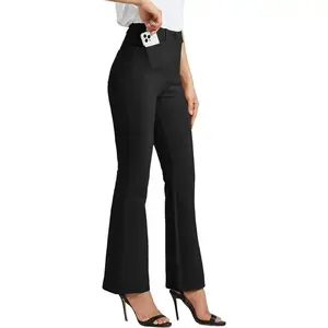 Women's Yoga Dress Pants Bootcut Work Slacks Stretch Office with Belt Loops 4 Pockets 30" Fit Softh0mm