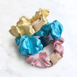 Cotton Candy - 3-Pack Vibrant Pastel Buckle Scrunchies Bundle - No Snagging, No Tangles