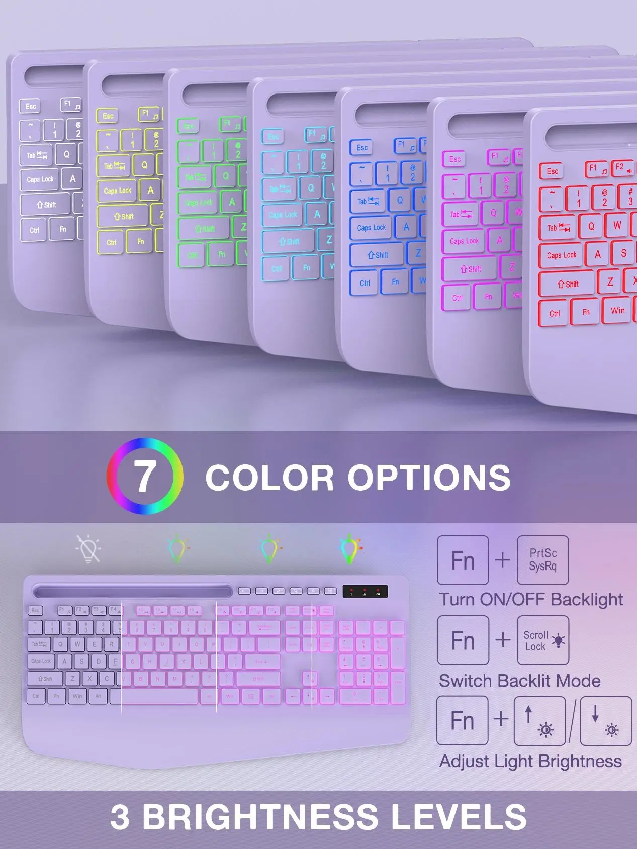 SABLUTE KM22MAX Wireless Keyboard & Mouse Combo 9 Backlit Effects Wrist Rest Phone Holder 2.4G Lag-Free Rechargeable Silent Set with 6 Hotkeys & 3 DPI Options(non-bluetooth)