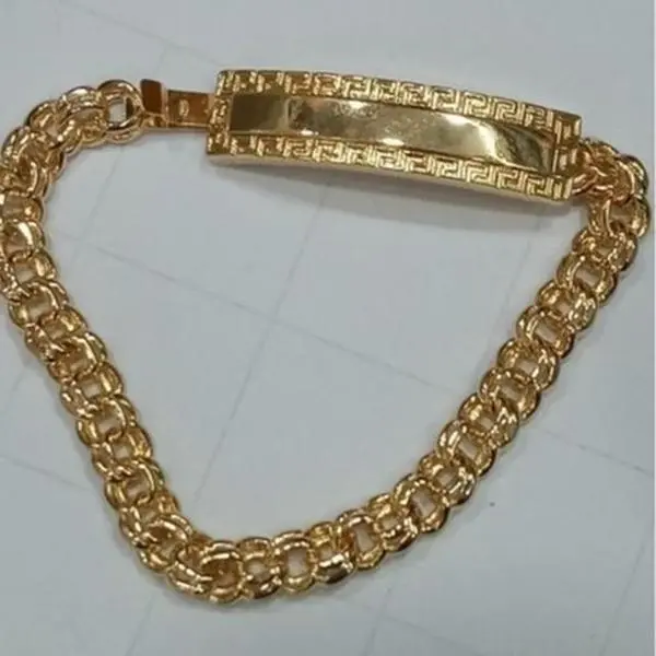 14K Gold Plated Chino Link ID Bracelet for Men Women Greek Key Esclava Bracelet Custom