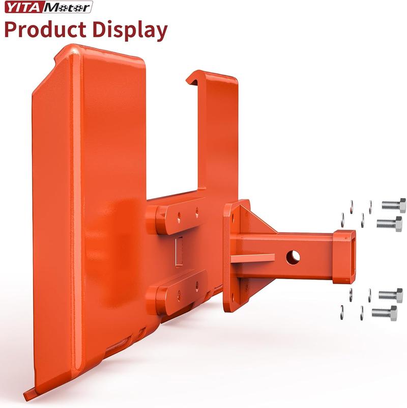 YITAMOTOR 3/8" Skid Steer Mount Plate with 2" Removable Trailer Hitch Receiver, Thick Skid Steer Plate Attachment, Universal Skid Loader Tractor Quick Attach Plate, Removable, Orange