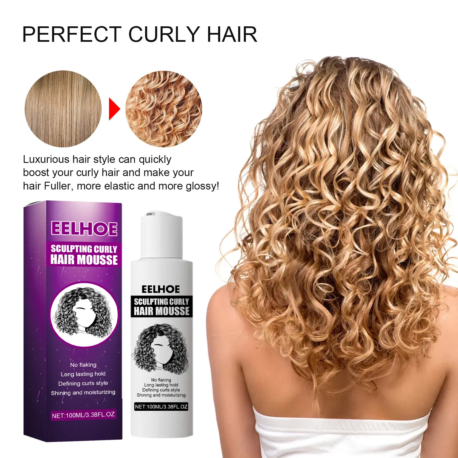 Curl Defining Cream for Curly Hair, Hydrating Curl Enhancer, Long-Lasting Hold, Adds Volume, Bounce & Smooth Definition