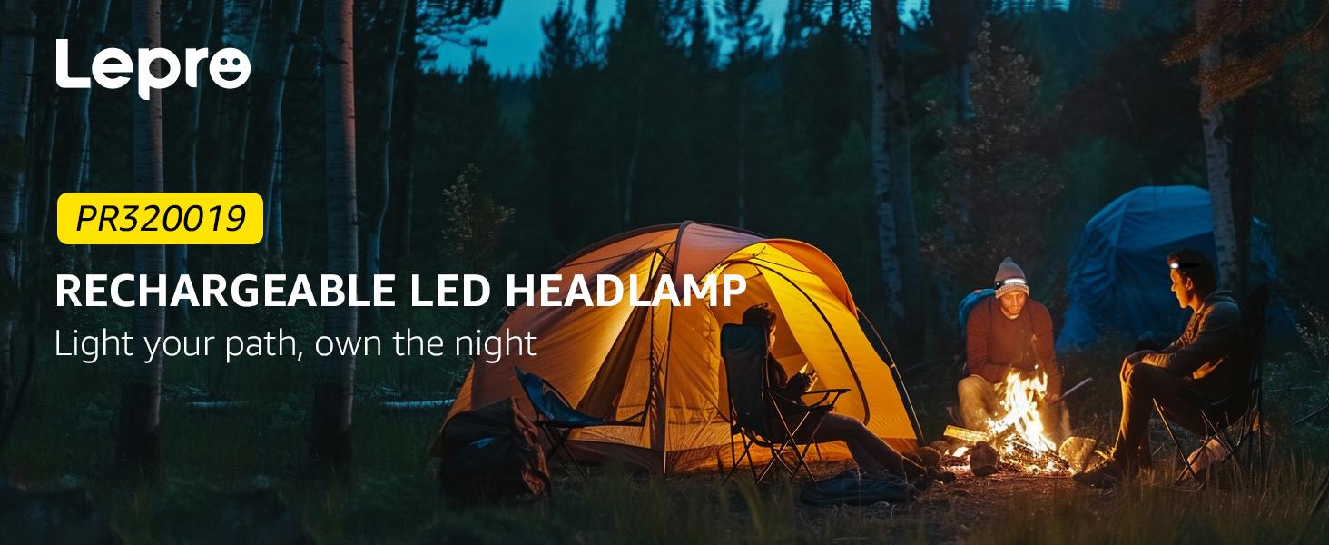 Lepro Headlamp - Super Bright LED Head Lamp Rechargeable with 230°Wide Beam, Adjustable Spotlight, Motion Sensor, 5 Modes, Waterproof Lightweight Headlight Flashlight for Camping Running