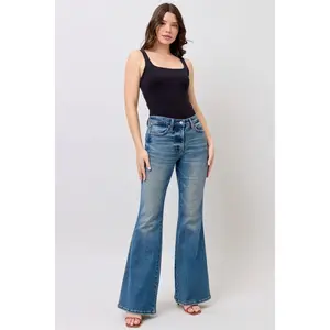 Judy Blue Mid Rise Tummy Control Vintage Wash Shield Pocket Jeans Fit Bottom