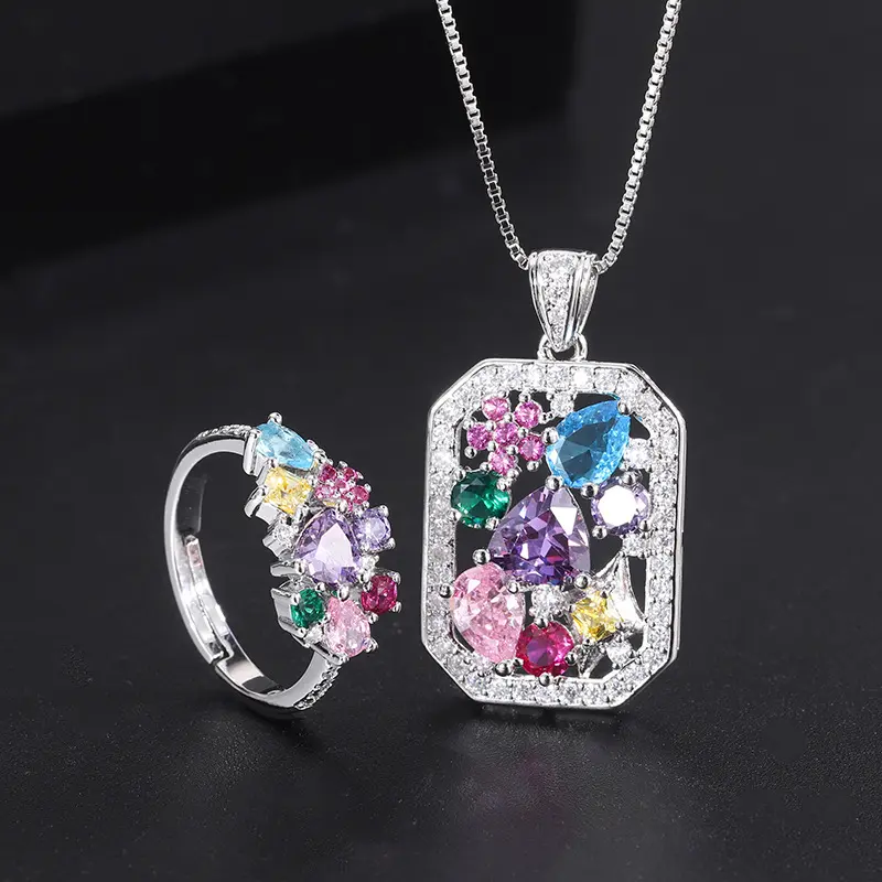 Women's Vibrant Tourmaline 2-Piece Jewelry Set - Elegant Vintage Palace-Style Ring and Unique Statement Pendant Necklace