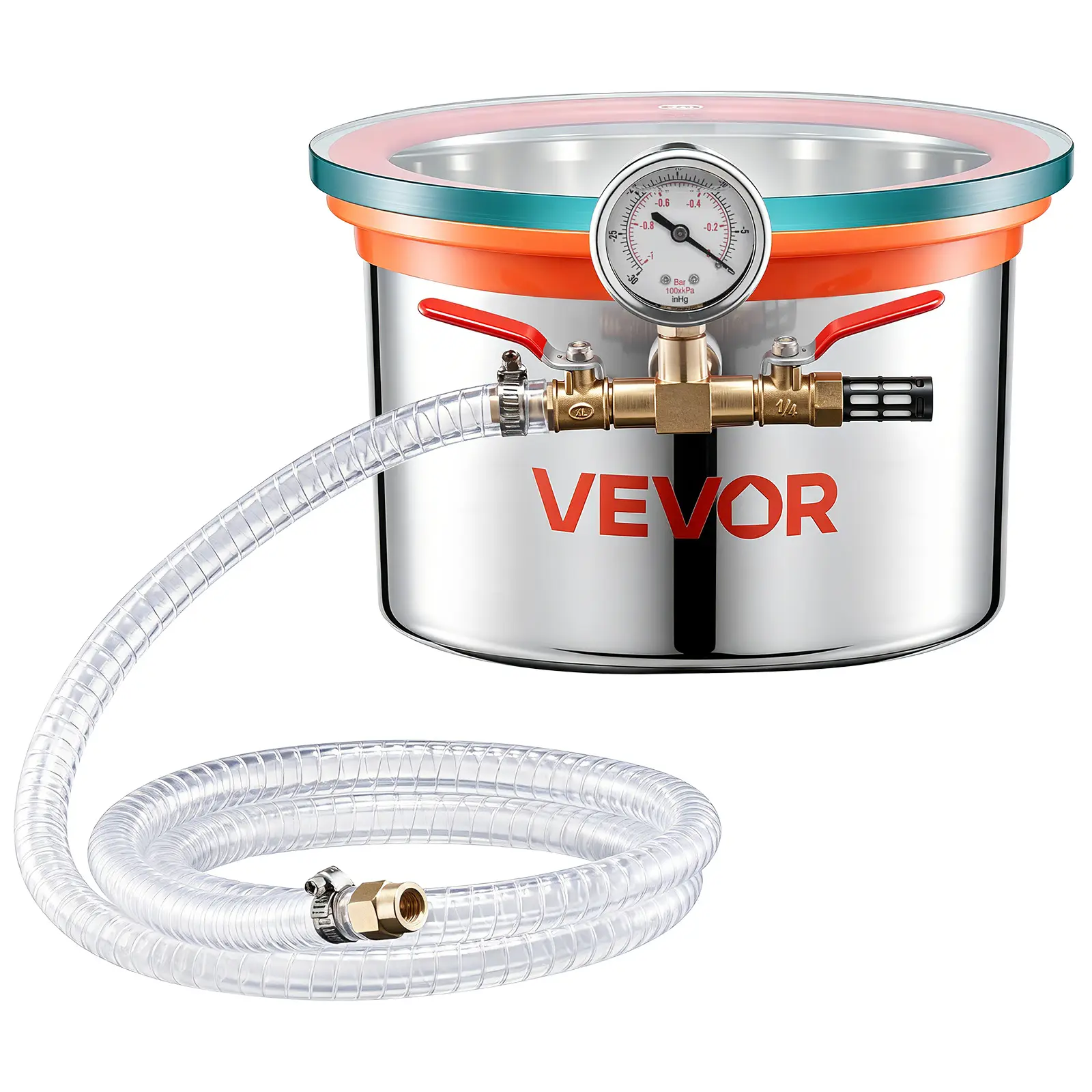 【summerfinds】VEVOR 1.5 Gallon Vacuum Chamber, Stainless Steel, Vacuum Degassing Chamber with Tempered Glass Lid, Hose, Air Filter, for Resin Casting, Stabilizing Wood, Degassing Silicone, Epoxies, Essential Oils