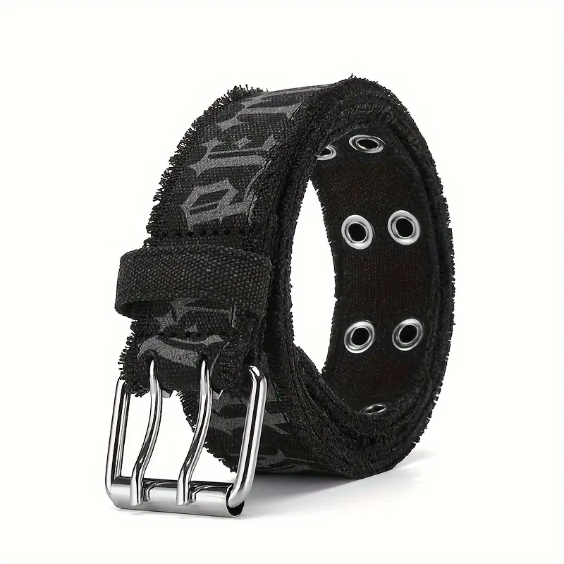 Men's Denim Belt Embossed Washed Double Buckle Casual Canvas Alloy Buckle Internet Celebrity Style Black Stylish Belts Statement Belts Textured Belt belt