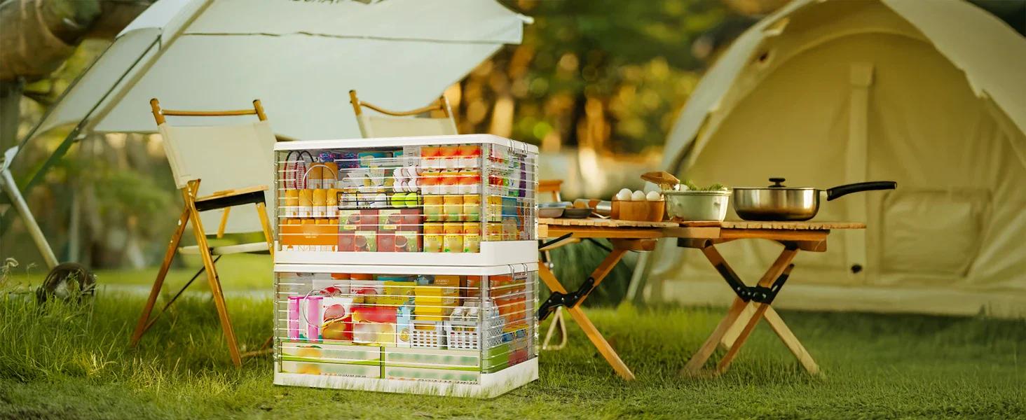 RaybeeFurniture Plastic Storage Bins with Lid, 1/2/3/4/5 Packs Collapsible Clear Storage Bins with Wheels, Stackable for Home Office, Kitchen&Outdoor Use