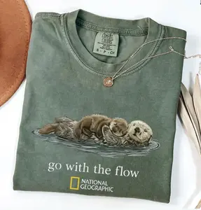 Comfort Colors Otter Go With The Flow T-Shirt, Animal Lover shirt, Vintage Nature Graphic T-shirt, Ocean Life Apparel, Retro