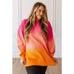 Deep Pink to Orange Ombre Corded Sweatshirt