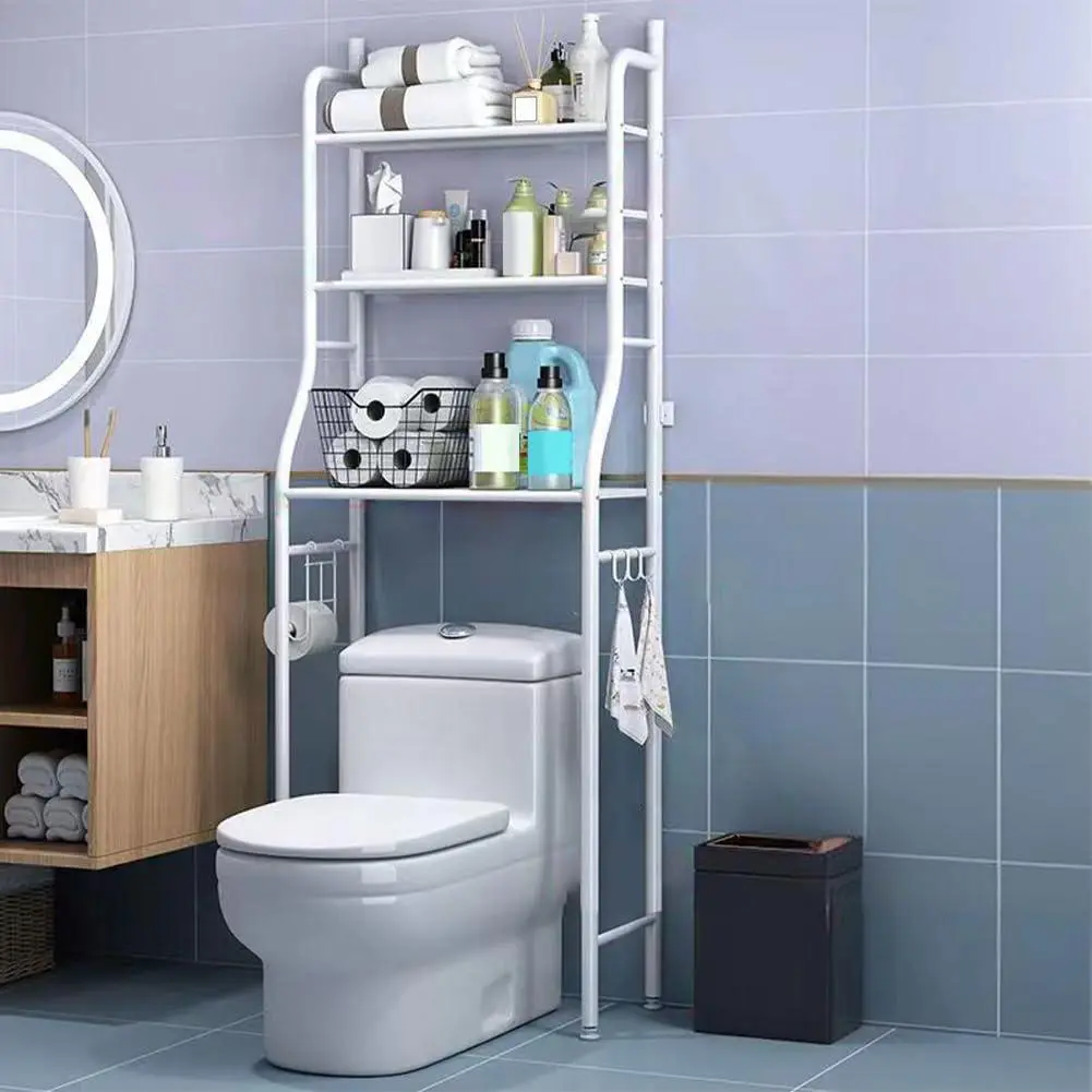 Toilet shelf, 3-tier multifunctional bathroom shelf, over-the-toilet shelf with storage baskets, space-saving WC shelf, easy to assemble, 50 x 25 x 160 cm, white