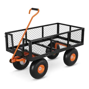 [FLASH SALE] Garvee Steel Garden Cart, Garvee Heavy Duty 900 Lbs Capacity Utility Metal Wagon, with Removable Mesh Sides to Convert Into Flatbed, 180° Rotating Handle and 10" Tires