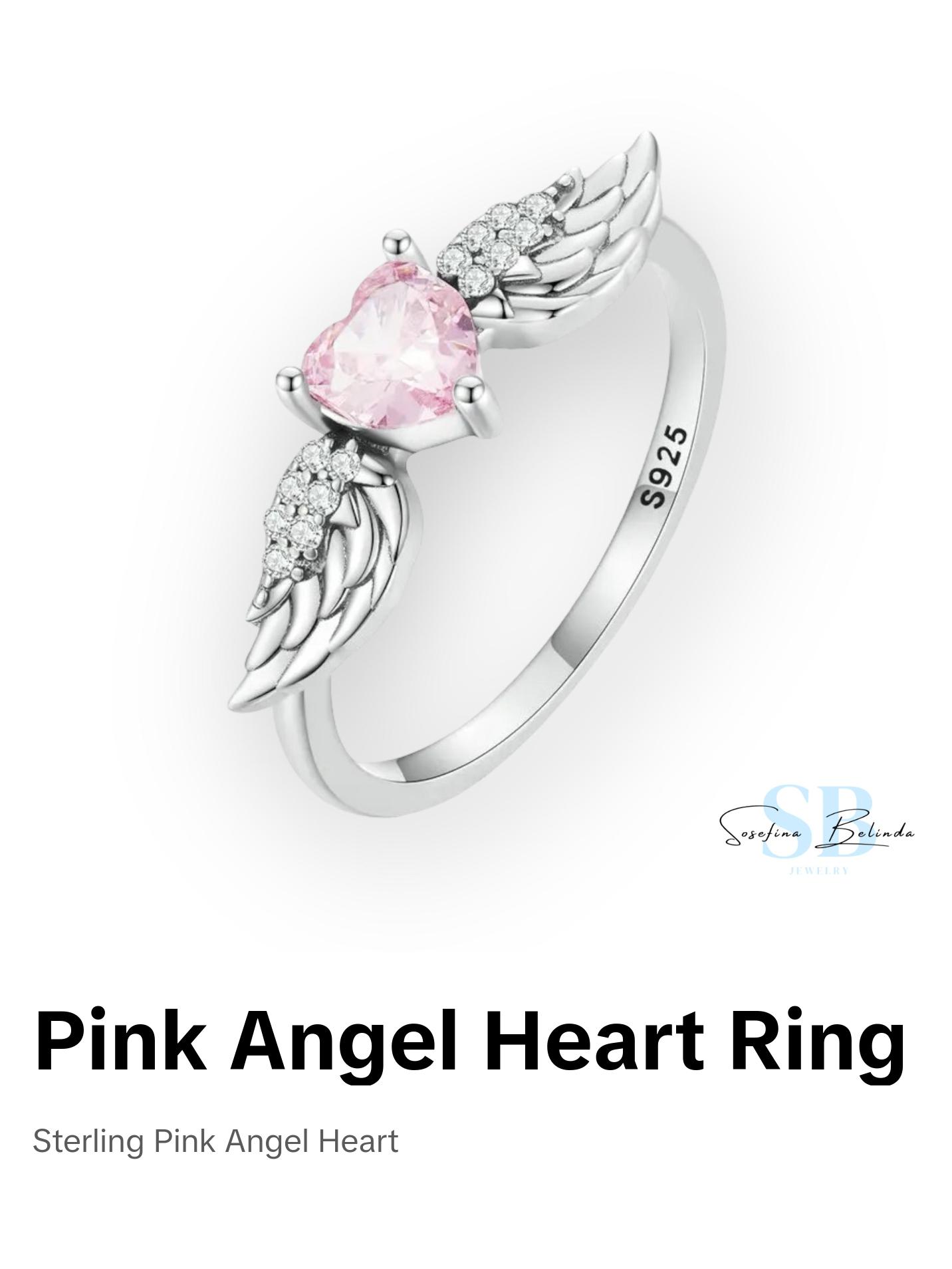 Pink Angel Heart Sterling Silver Ring