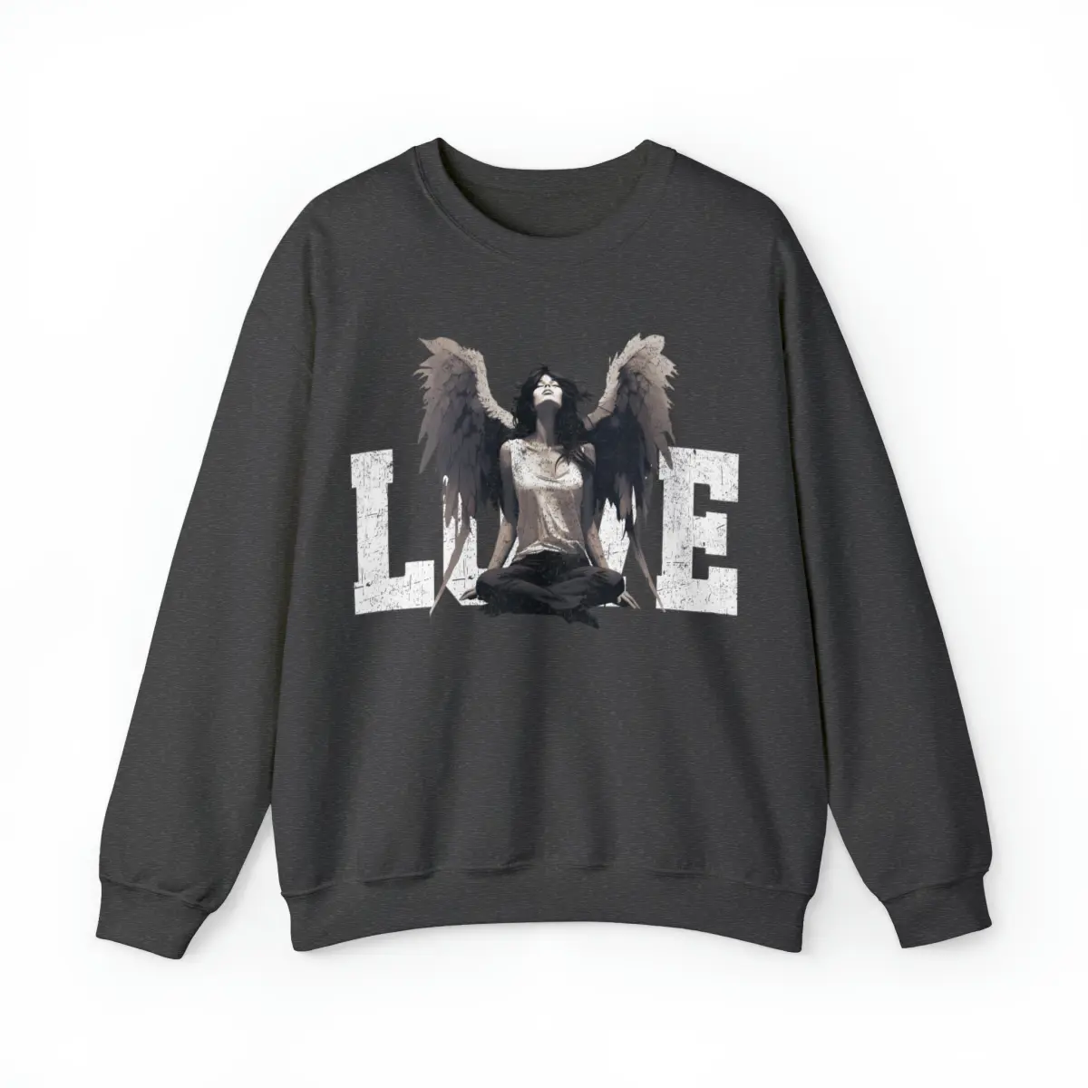 Love Angel Sweatshirt, Angel Cherub sweater, Love Angelic Art, Angel Wings long sleeve Fall vibe, Unisex Crewneck Angelic Sweater gift Crewneck Sweatshirt
