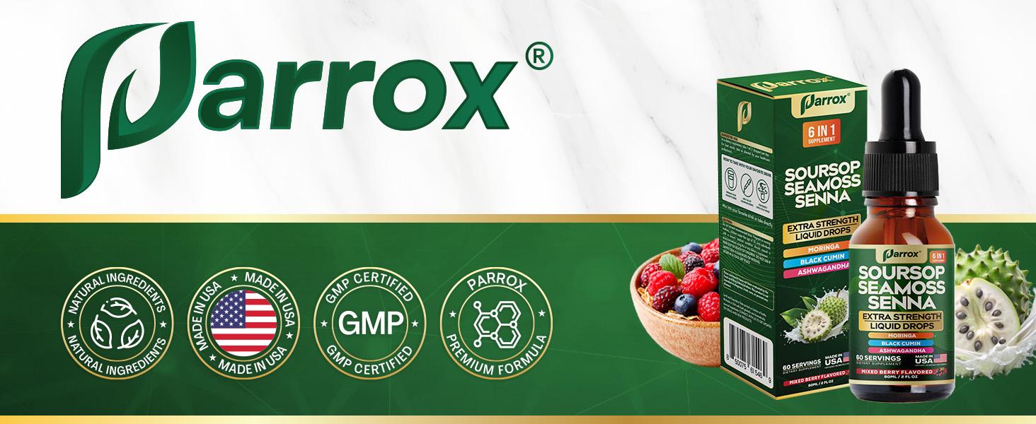 PARROX Soursop Bitters (Mixed Berry & Honey Lemon) - 6 in 1 Dietary Supplement Liquid Drops for Detox & Overall Wellness - Made in USA – (60 Servings / 60mL)