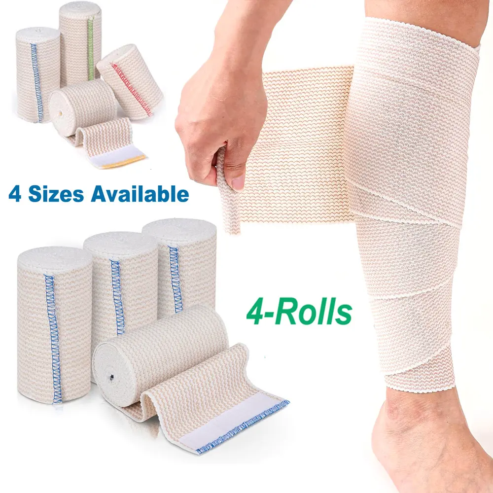 4 Rolls Elastic Bandage Wrap with Self Closure on Both Ends Compression Bandage for Legs, Knees, Ankles, Wrists, Elbows, Shoulders, Boxing Wrap, Athletic Stretchable Bandage Wrap, Boxing Equipment