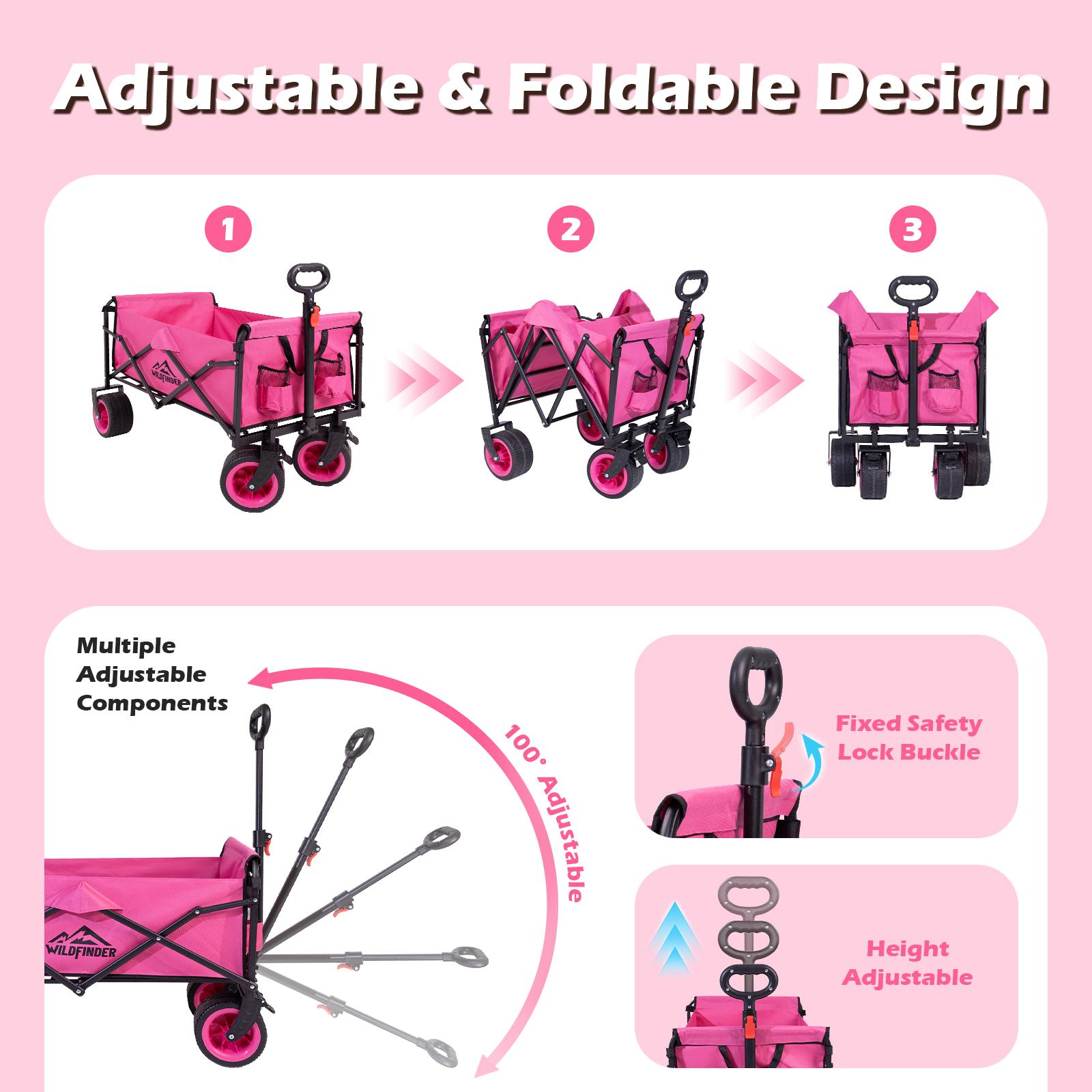 【New Arrival】Foldable Wagon Cart with Wheels, 330 lbs Collapsible Wagon with Flexible Handle, Portable Lightweight Folding Utility Cart for Camping Garden Sports Grocery Shopping