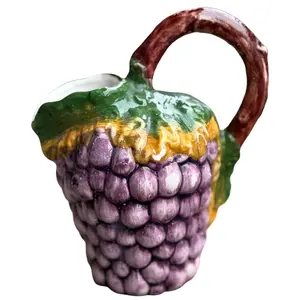 Vintage Italian Majolica Grape Pitcher | Hand Painted Ceramic Grape Jug | Made in Italy