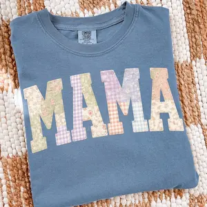 Comfort Colors Faux Quilted Mama T-shirt, Grandmacore Mother Sublimation T-shirt, Faux Embroidered Mom Shirt, Varsity Mom Shirt, Dyi Gift For Mothers Day