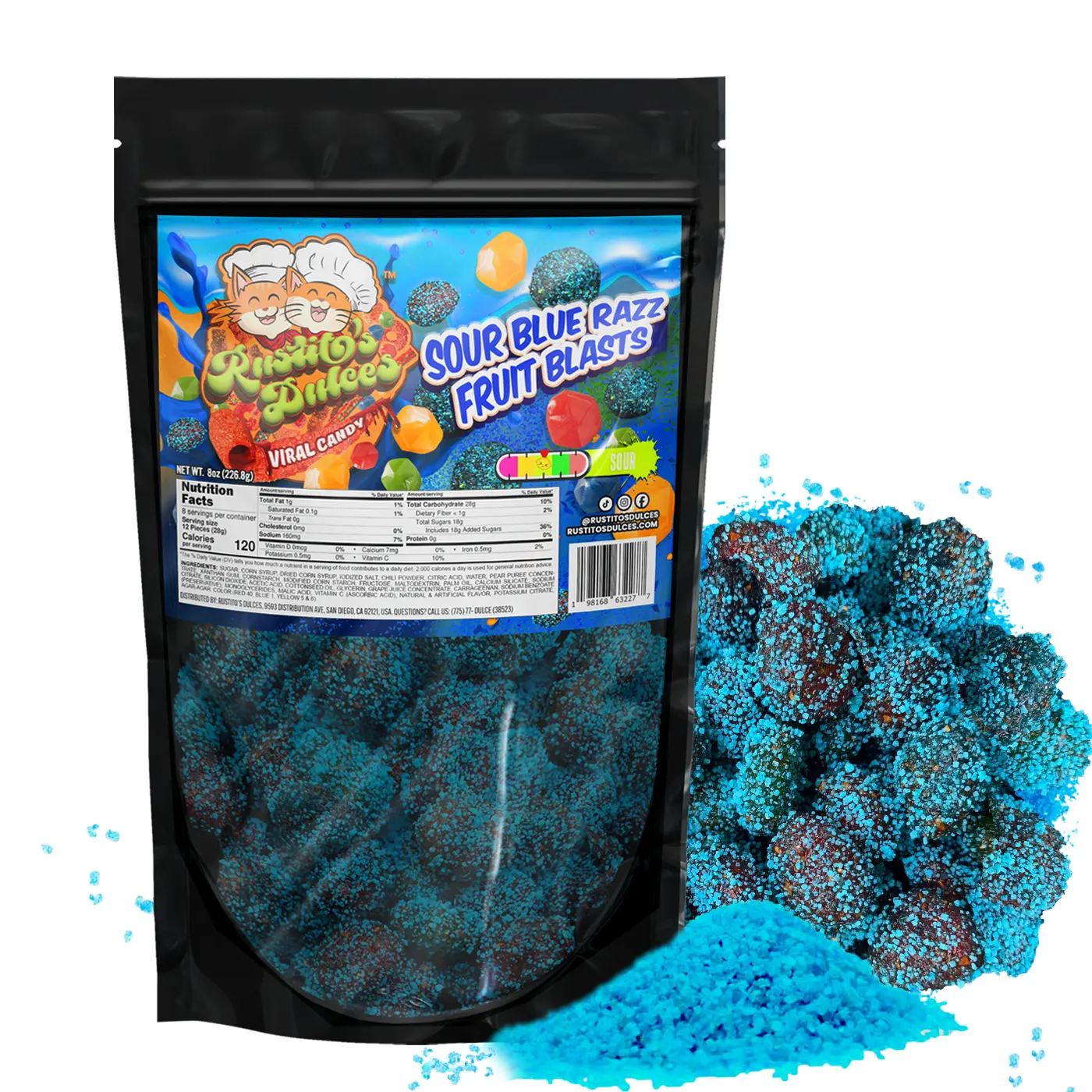 Sour Blue Razz Fruit Blasts Gushers Enchilados  – Viral Tangy, Sweet, and Sour Chili Gummy Candy Snack (Gummy Shapes May Vary)