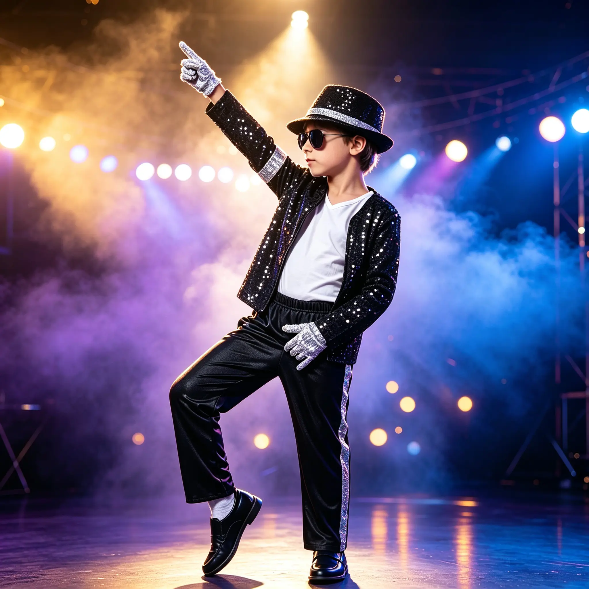 Boys Pop Star Costume Set Full 7-Piece Sequin Jacket Hat Sunglasses Gloves Top Trousers Waist Strip for Halloween Stage Performance Retro 80s 90s Polyester Soft Wearable Cosplay