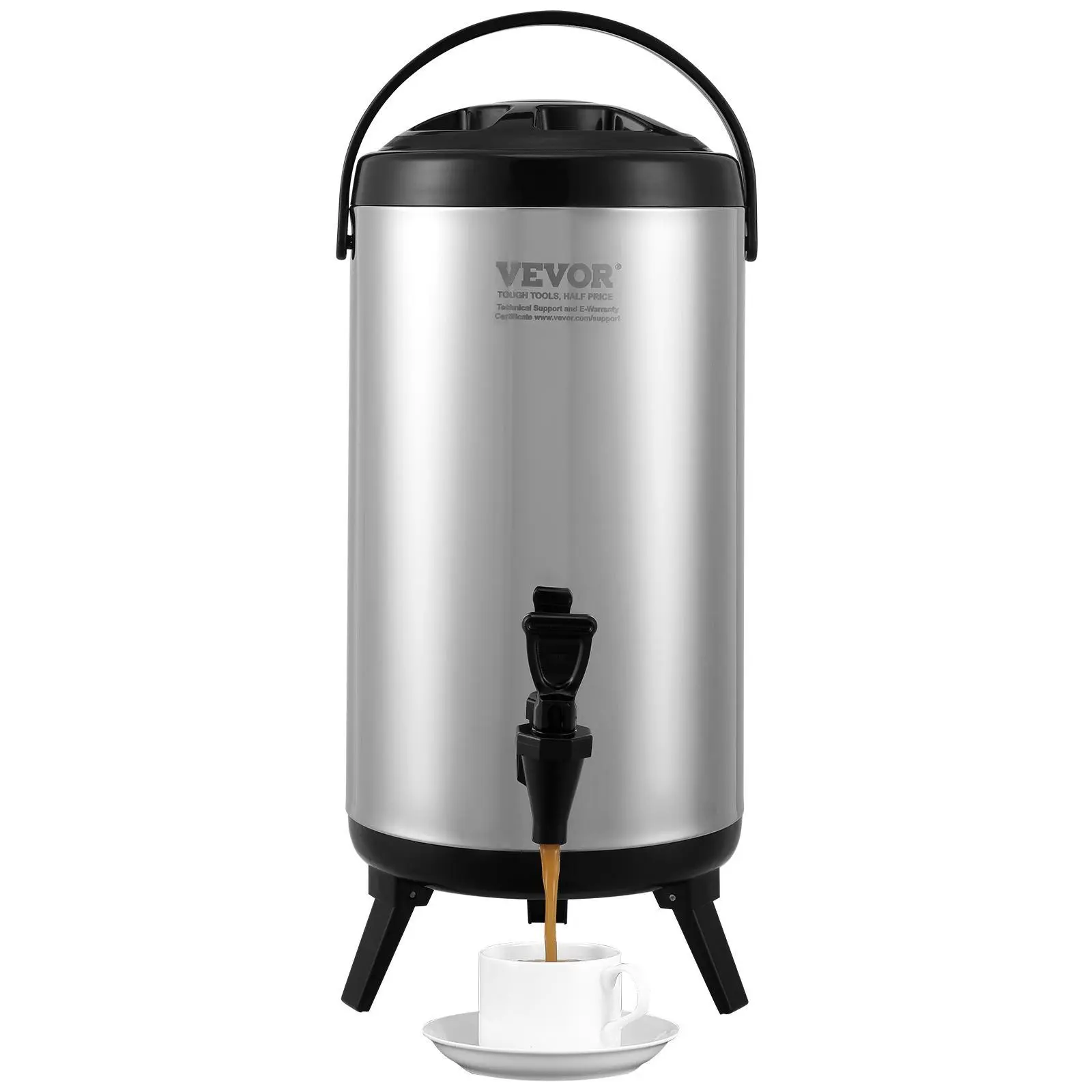 【Summerfinds】VEVOR Stainless Steel Insulated Beverage Dispenser 2.4 Gallon 9.2 LiterThermal Hot and Cold Drink Server Dispenser with Spigot HandleFood-grade for Hot Tea Coffee Water Restaurant Drink