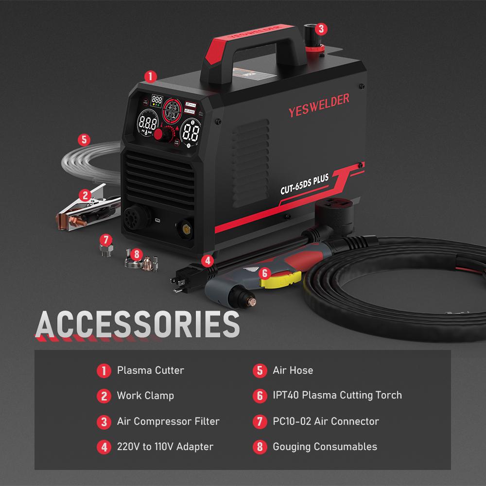 YESWELDER CUT-65DS-PLUS 110/220V Non-HF Plasma Cutter 65Amp | Non-Touch Pilot Arc & Central Connector Torch | 4-in-1 Multi-Functional Metal Cutting Machine with Plate/Grid Cutting, Gouging & Marking