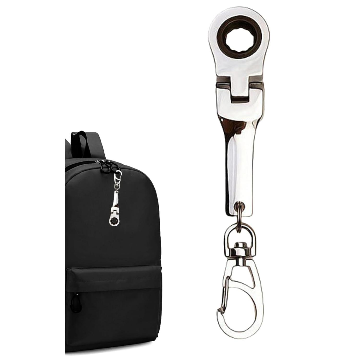 VAYWET 10mm Socket Ratchet Wrench Keychain Mini Shaped Metal Alloy Racing 180° Flex Head Functional Spanner Key Chain Ring Keyring Adjustable Wrench Tools, Gift For Specific 72-Tooth Mechanic (Neo Chrome Plating / Black / Silver)