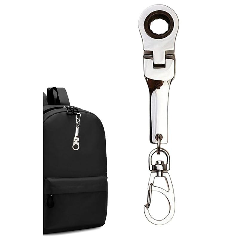 VAYWET 10mm Socket Ratchet Wrench Keychain Mini Shaped Metal Alloy Racing 180° Flex Head Functional Spanner Key Chain Ring Keyring Adjustable Wrench Tools, Gift For Specific 72-Tooth Mechanic (Neo Chrome Plating / Black / Silver)