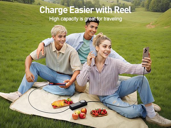 iWALK LinkPod Reel 20000mAh 65W Power Bank with Retractable USB-C Cable, Triple Device Charging, LED Display, White Portable Charger for iPhone, MacBook, Tablets - Smartphone