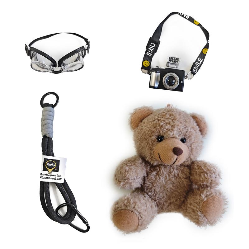 Cute Bear Bag Charms Plush Keychain with Flash Camera & Glass for Handbags Purses Totes Backpacks Adorable & Functional Accessory