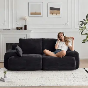Loveseat Modular Sectional Sofa for Living Room, Modern Luxury Corduroy Sofa Extra Deep Seat Memory Foam Cloud Floor Couch for Small Spaces, No Assembly Required, Black