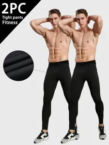 2-Pack Men's High-Performance Compression Pants - Ultra-Stretch Workout Tights, Non-Slip Grip, Suitable for Gym, Running, Training - Multi-Color Athletic Pants (Black) - Suitable for sports and casual wear, gym clothing, running gear