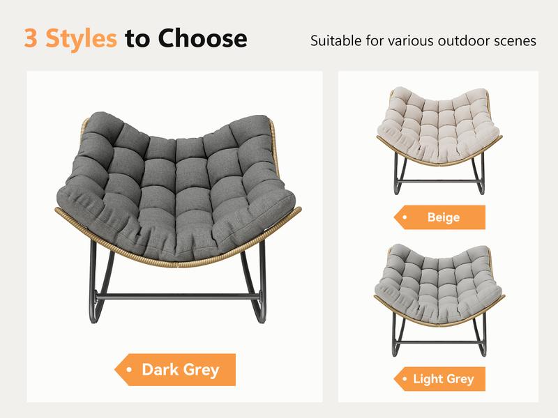 UDPATIO Rocking Outdoor Chair Tanning Chair with Oversized Cushion for Garden Luxury Lounge Relax Leisure Relaxation grand patiorockingchair patio rocker