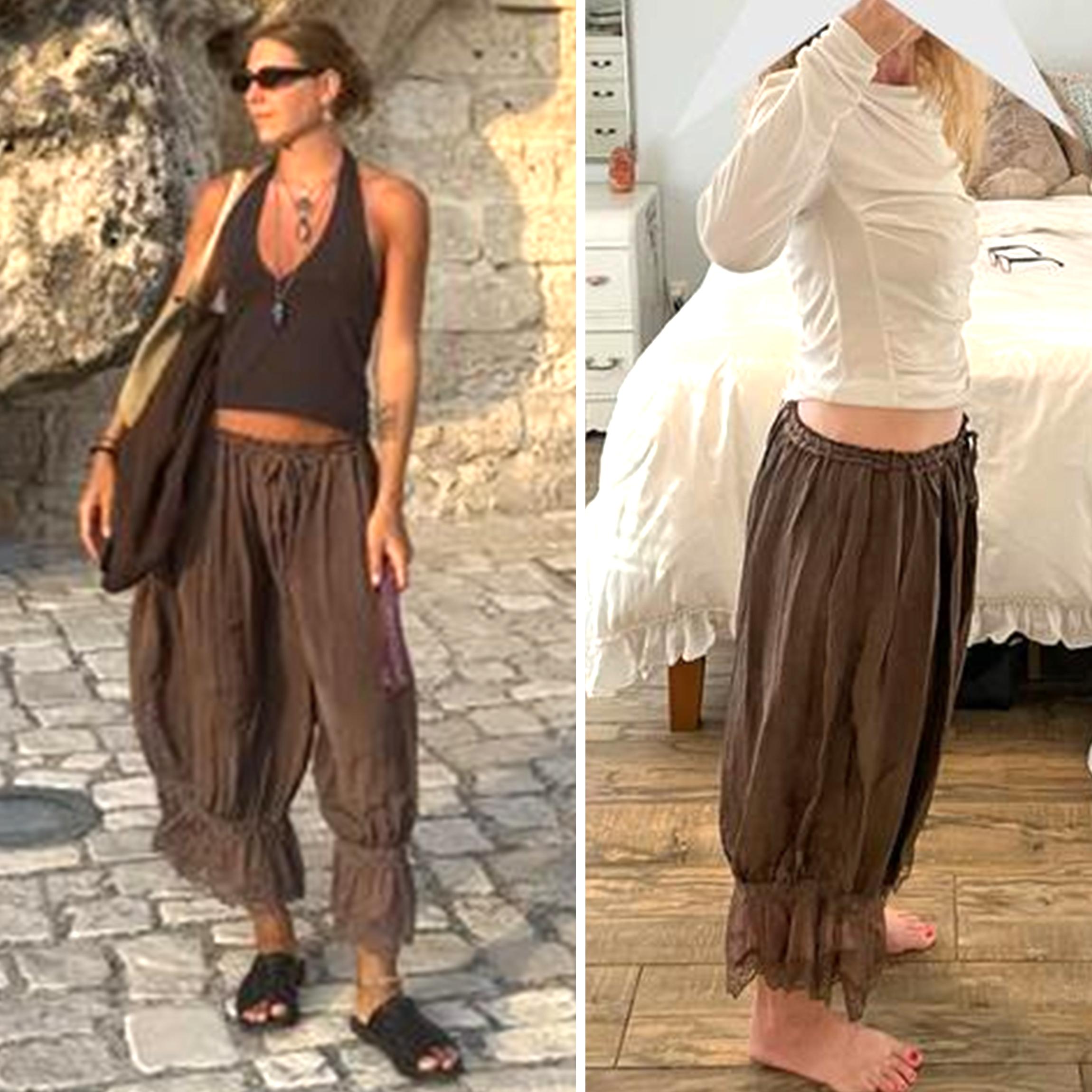 Buenoble Forever Young Lace Bloomers Pants for Women Cropped Boho Loose Fit Crinkled Fabric Fairycore Retro Style Buenoble Forever Young Lace Bloomers Pants for Women Cropped Boho Loose Fit Crinkled Fabric Fairycore Retro Style