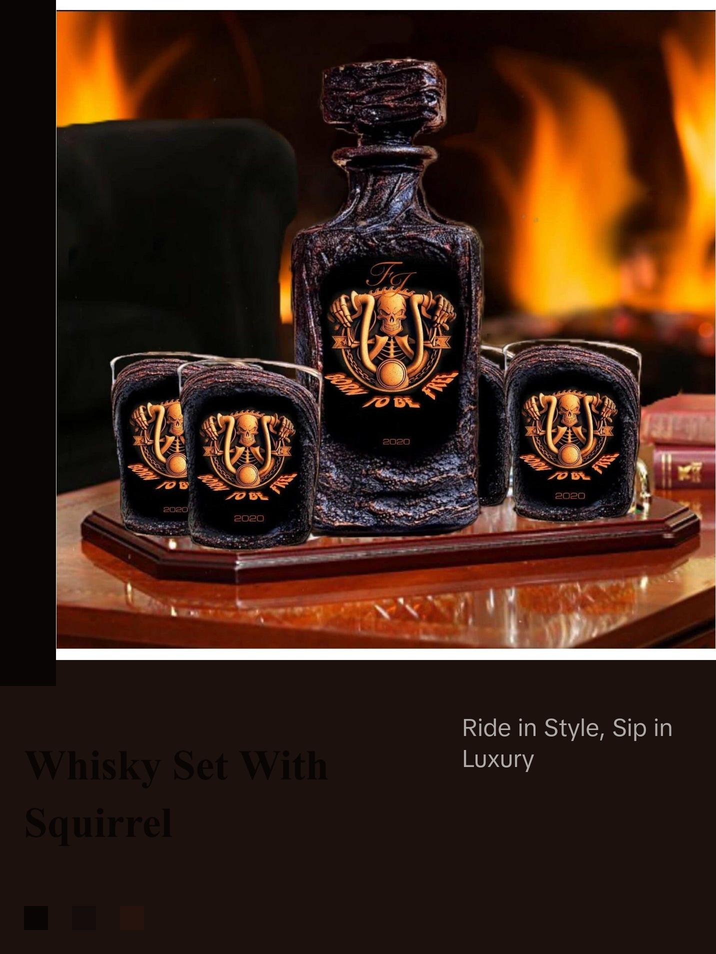 Skull Motorsycle Whiskey Decanter Set-Live to Ride Biker Gift.