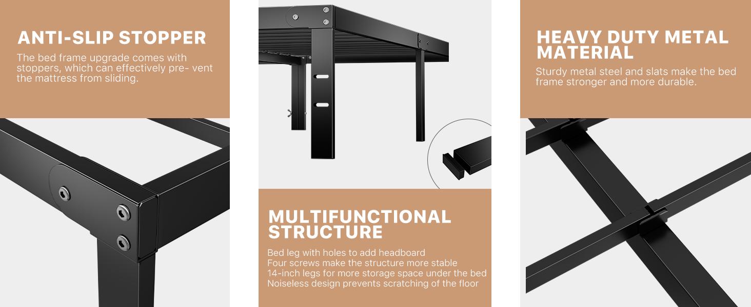 Queen Bed Frame - Heavy Duty Metal Platform Bed Frames Queen Size with Storage Space under Frame, 14inches Sturdy Queen