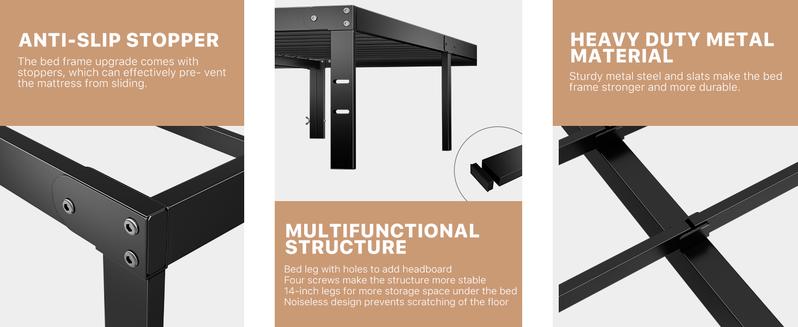 Queen Bed Frame - Heavy Duty Metal Platform Bed Frames Queen Size with Storage Space under Frame, 14inches Sturdy Queen