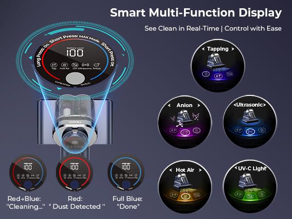 Teant Upgrade Cordless Mattress Vacuum with 18kPa Ultra-Deep Suction, 2-Speed Bed Vacuum with 33000 RPM/Min Roller Brush, 253.7nm UV-C Light & LED Display, HEPA, 149℉ Heat, Aroma & Anion for Bed Sofa