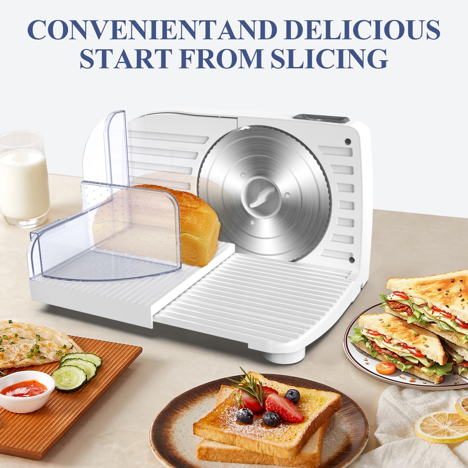 PANCERKA Electric Meat Slicer, Food Slicer with Adjustable Thickness, Automatic Precision Cutting, and Removable Stainless Steel Blade. Suitable for Vegetables, Meats, Deli Foods, Cheese, and More, Suitable for Home and Commercial Use