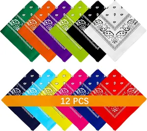 AURUZA 12-44Pcs Bandanas for Men Women Paisley Large Bandana Black Red White Head Wrap Headbands Cowboy Handkerchief